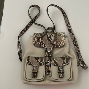 Michael Kors “Susie” Backpack in Cream Leather with Snakeskin accents.